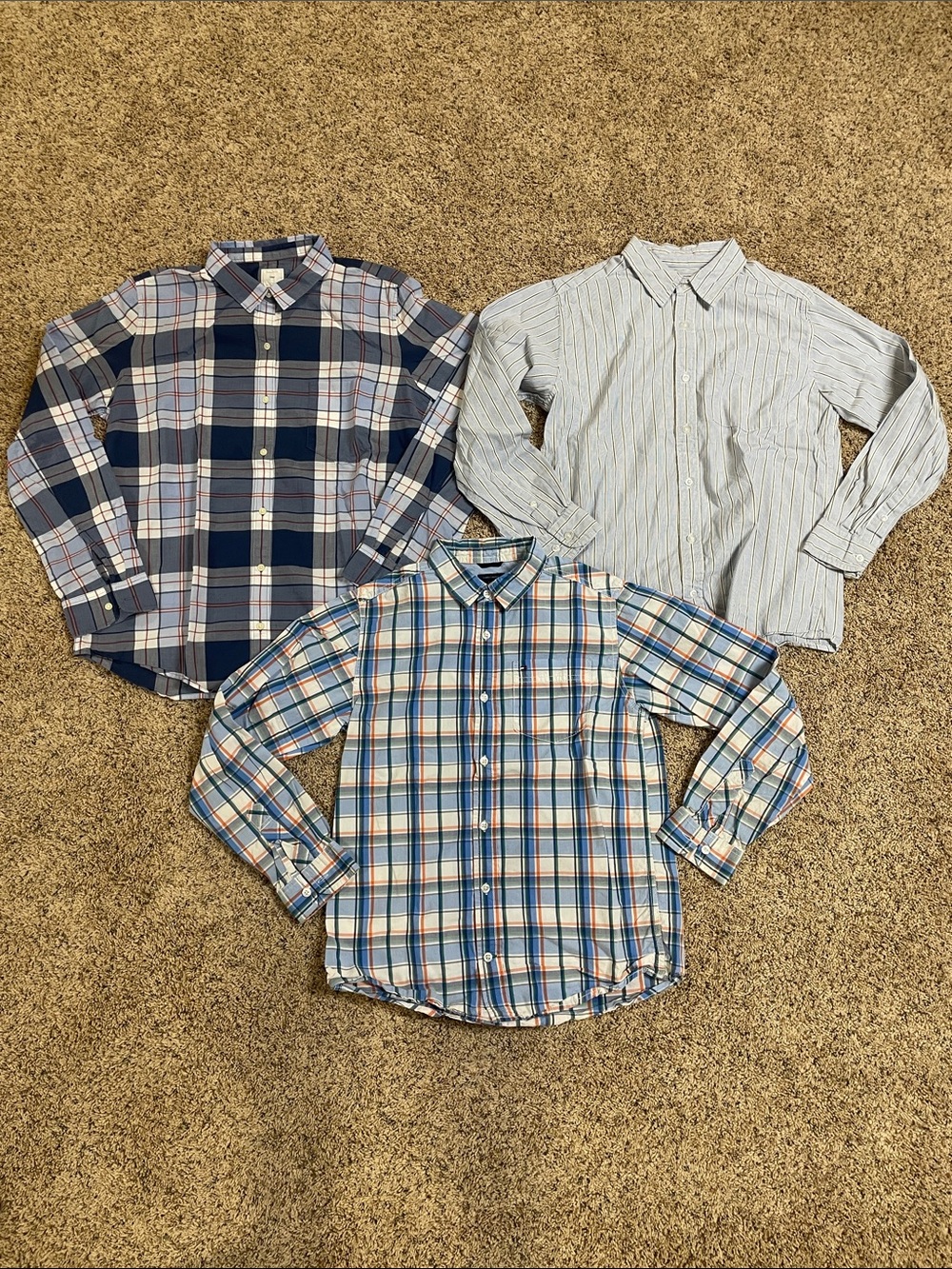 Boys Blue Plaid & Striped Button-Down Shirt Trio